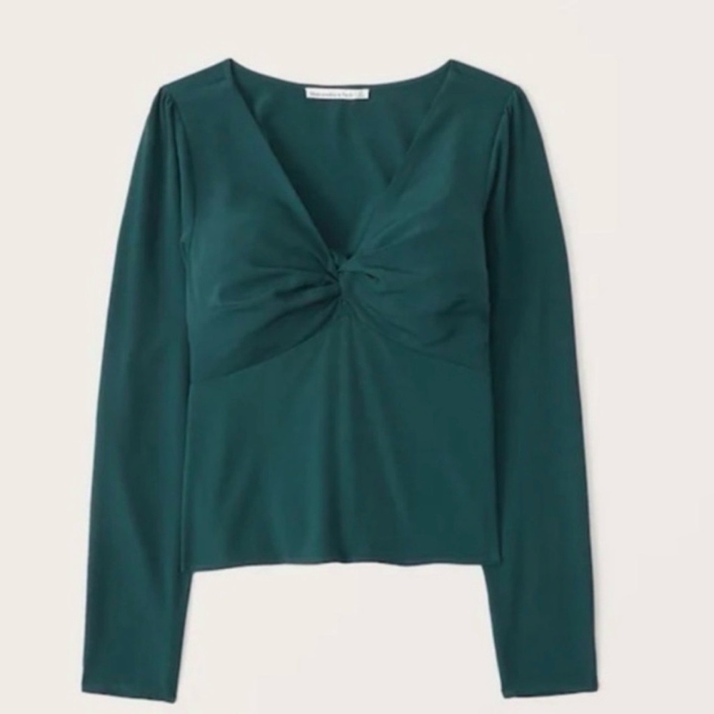 Abercrombie forest green twist front Long Sleeve Top
